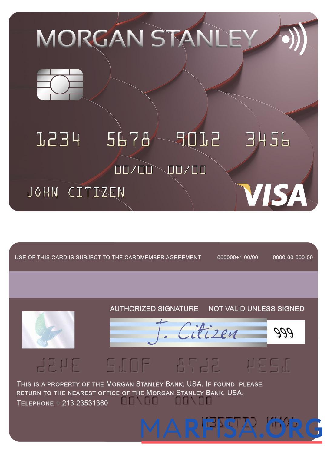 Realistic USA Morgan Stanley Bank visa card real example